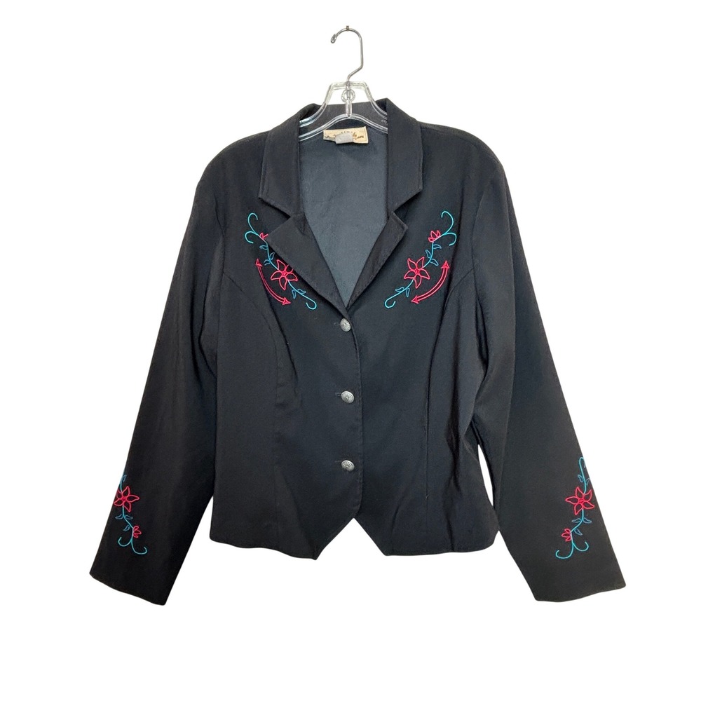 New Frontier Western Blazer Womens XL Black Embroidered Concho Button Jacket